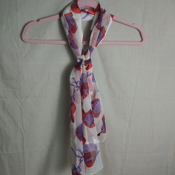 WOMAN'S SCARF - SHEER AND SOLID STRIPES - Red Hats - Purple Ribbons - Picture 1 of 3